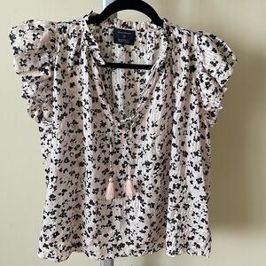 Ulla Johnson Cream and Black Ruffled Blouse